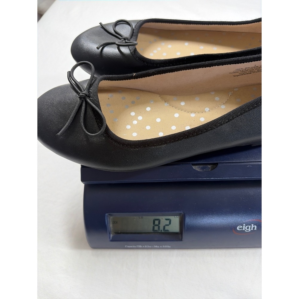 Cat & Jack Girls Black Ballet Flats Bow Detail Size 3 Non-Marking Sole Like New - Picture 11 of 11